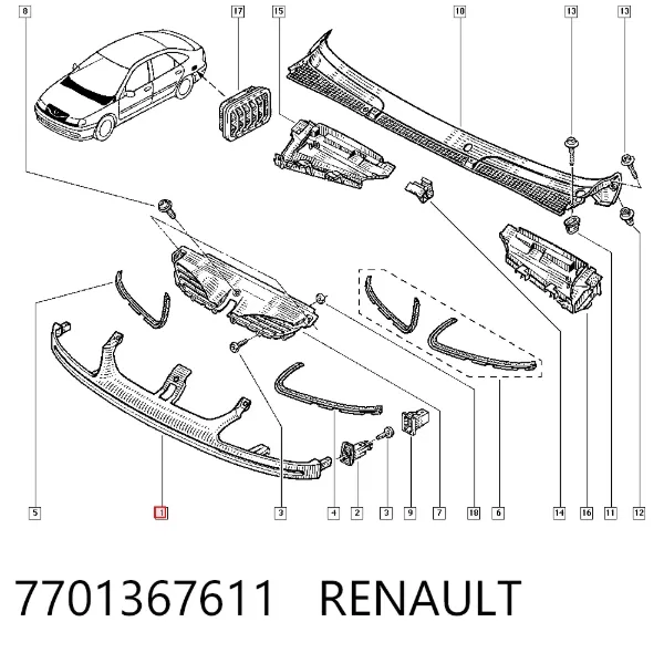 Placa sobreposta inferior das luzes 7701367611 Renault (RVI)