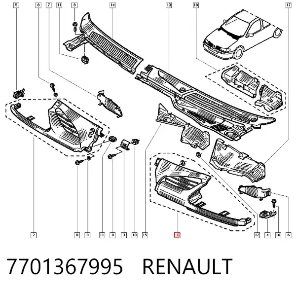Grelha do radiador esquerda 7701367995 Renault (RVI)