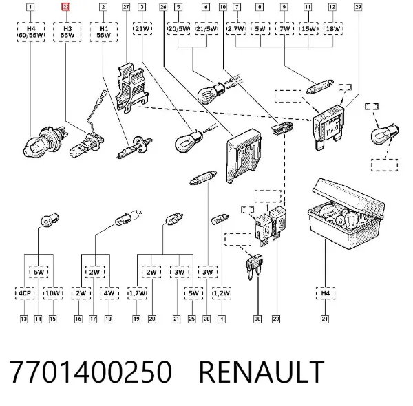 Lâmpada halógena 7701400250 Renault (RVI)
