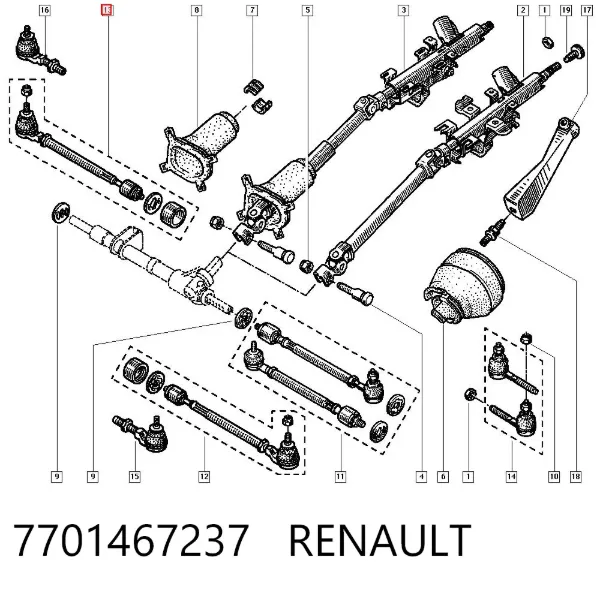 Tração de direção montada direita 7701467237 Renault (RVI)