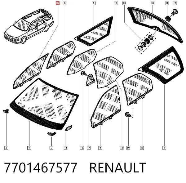 Vidro da porta dianteira direita 7701467577 Renault (RVI)