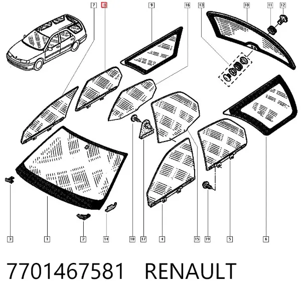 Vidro da porta traseira direita 7701467581 Renault (RVI)