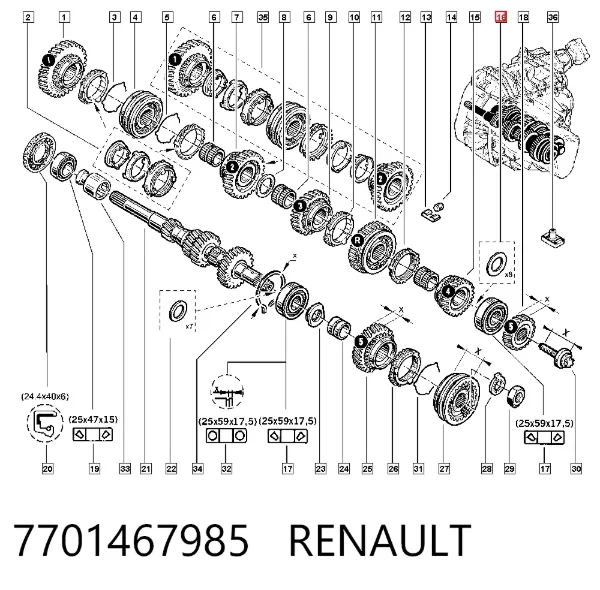 Kit de arrruelas de regulação da Caixa de Mudança 7701467985 Renault (RVI)