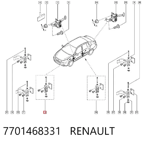 Gozno da porta dianteira 7701468331 Renault (RVI)