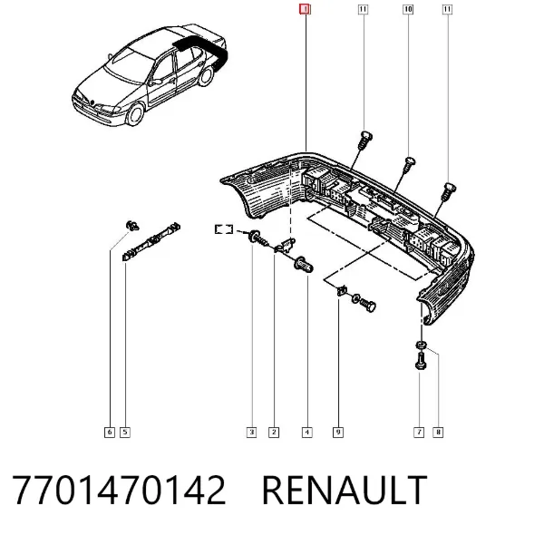 Pára-choque traseiro 7701470142 Renault (RVI)