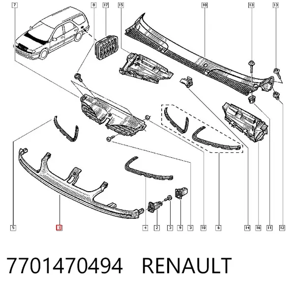 Placa sobreposta inferior das luzes 7701470494 Renault (RVI)