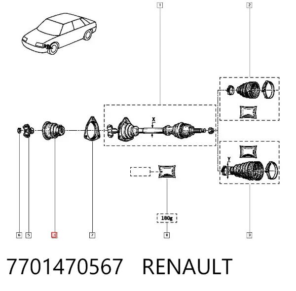 Bota de proteção interna esquerda de junta homocinética do semieixo dianteiro 7701470567 Renault (RVI)