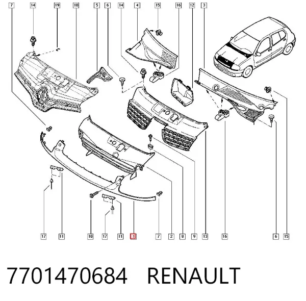 Placa sobreposta inferior das luzes 7701470684 Renault (RVI)