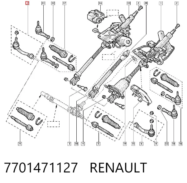 Ponta externa da barra de direção 7701471127 Renault (RVI)