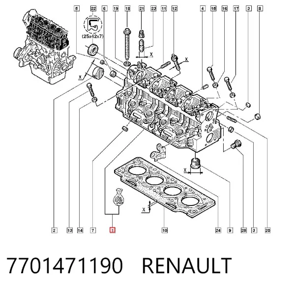 Cabeça de motor (CBC) 7701471190 Renault (RVI)