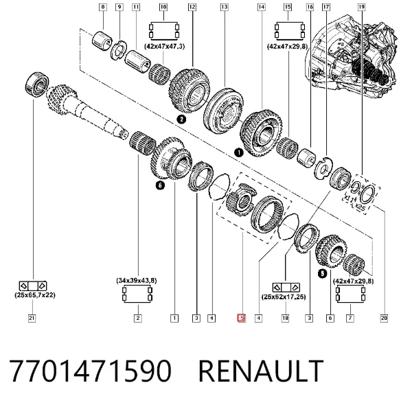 Sincronizador de 5ª velocidade 7701471590 Renault (RVI)