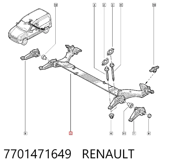 Viga de suspensão traseira (plataforma veicular) 7701471649 Renault (RVI)