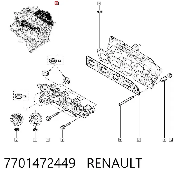 Vedante de tubo coletor de admissão 7701472449 Renault (RVI)