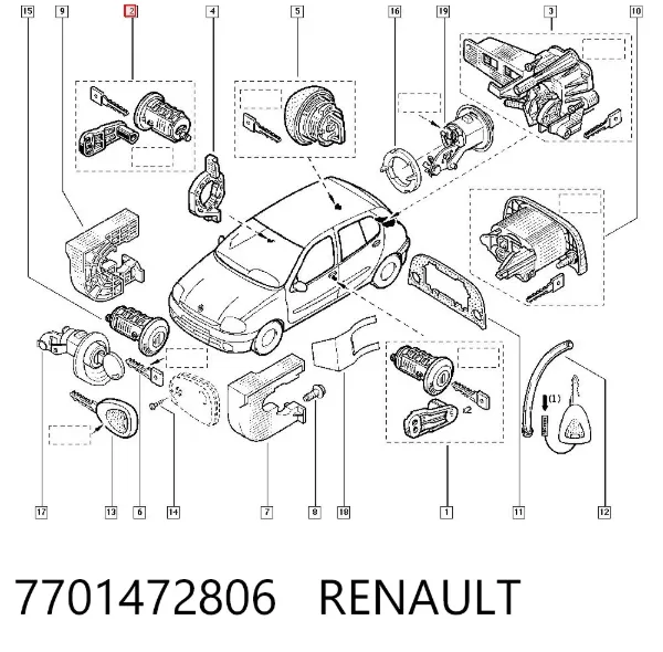 Trinco de fecho da porta dianteira 7701472806 Renault (RVI)