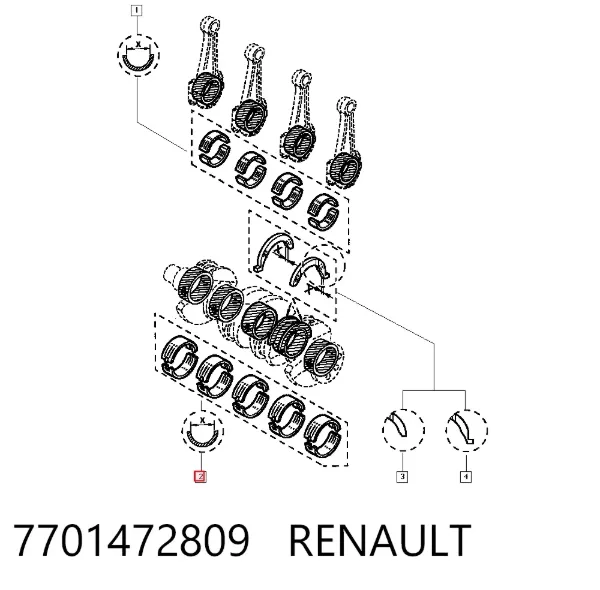 Folhas inseridas principais de cambota, kit, padrão (STD) 7701472809 Renault (RVI)