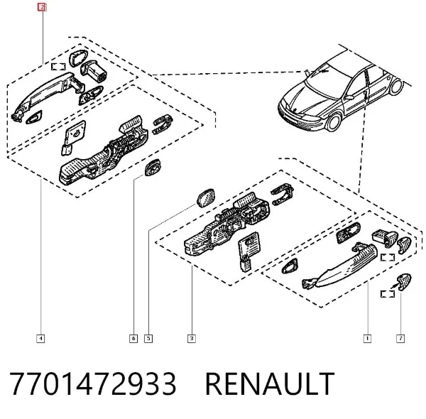 Maçaneta externa dianteira/traseira da porta esquerda 7701472933 Renault (RVI)