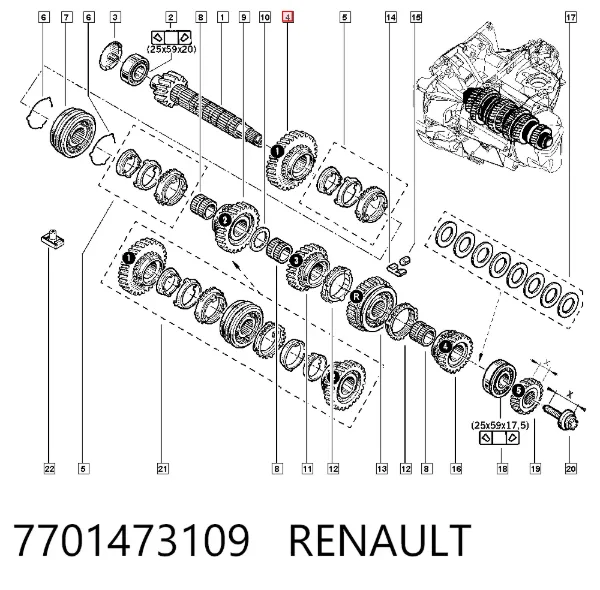 Acoplamento de sincronizador, abraçadeira externa de 1ª/2ª velocidade 7701473109 Renault (RVI)