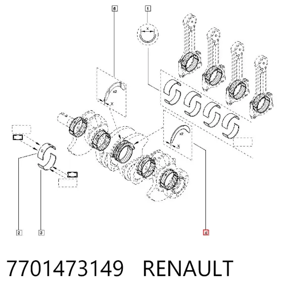 Semianel de suporte (de carreira) de cambota, STD, kit 7701473149 Renault (RVI)