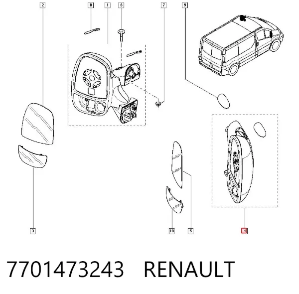 Espelho de retrovisão direito 7701473243 Renault (RVI)