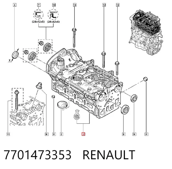 Cabeça de motor (CBC) 7701473353 Renault (RVI)