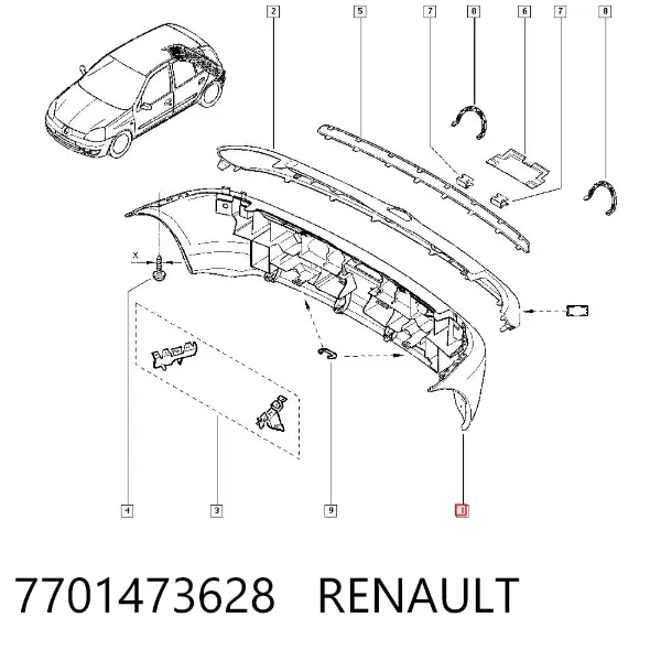 Pára-choque traseiro 7701473628 Renault (RVI)