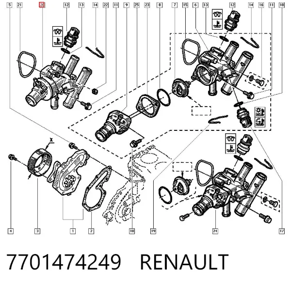 Caixa do termostato 7701474249 Renault (RVI)