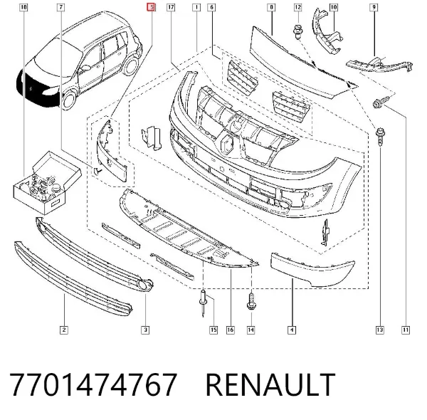 Moldura direita do pára-choque dianteiro 7701474767 Renault (RVI)