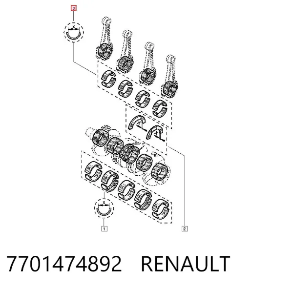 Folhas inseridas de cambota de biela, kit, padrão (STD) 7701474892 Renault (RVI)