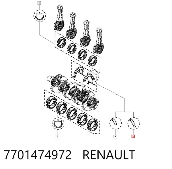 Semianel de suporte (de carreira) de cambota, STD, kit 7701474972 Renault (RVI)