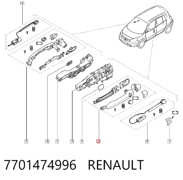 Maçaneta dianteira esquerda externa da porta 7701474996 Renault (RVI)