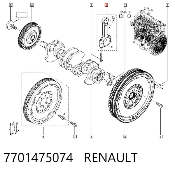 Biela de pistão de motor 7701475074 Renault (RVI)