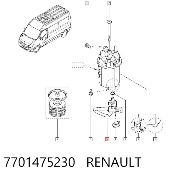 Sensor do nível da água de filtro de combustível 7701475230 Renault (RVI)