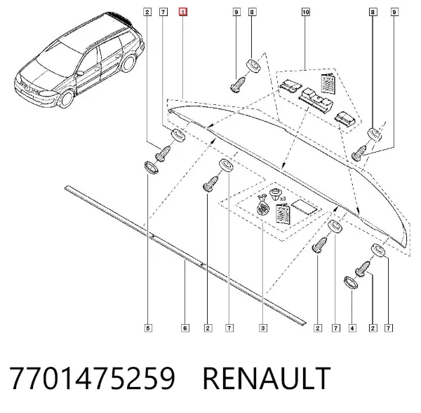 Spoiler de porta-malas (de 3ª/5ª porta traseira) 7701475259 Renault (RVI)