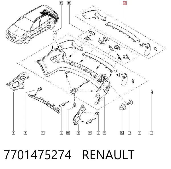 Placa sobreposta do pára-choque traseiro 7701475274 Renault (RVI)