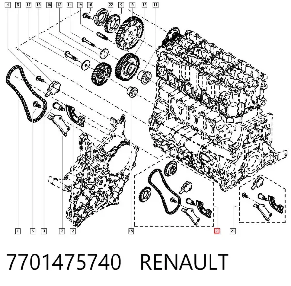 Cadeia do mecanismo de distribuição de gás, kit 7701475740 Renault (RVI)