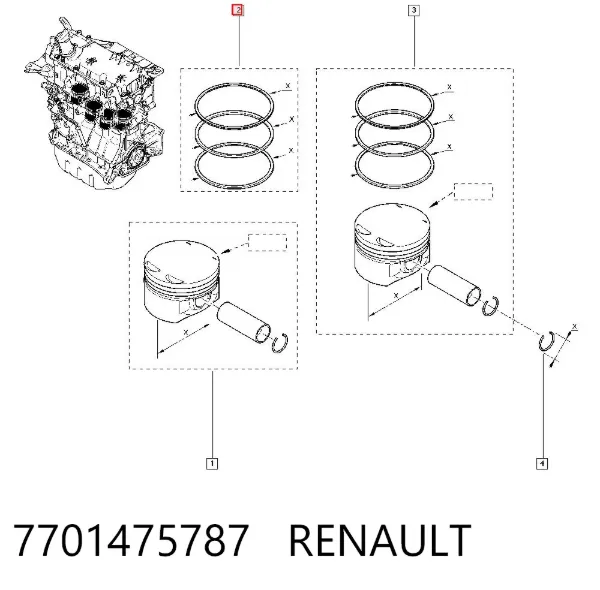 Anéis do pistão para 1 cilindro, STD. 7701475787 Renault (RVI)