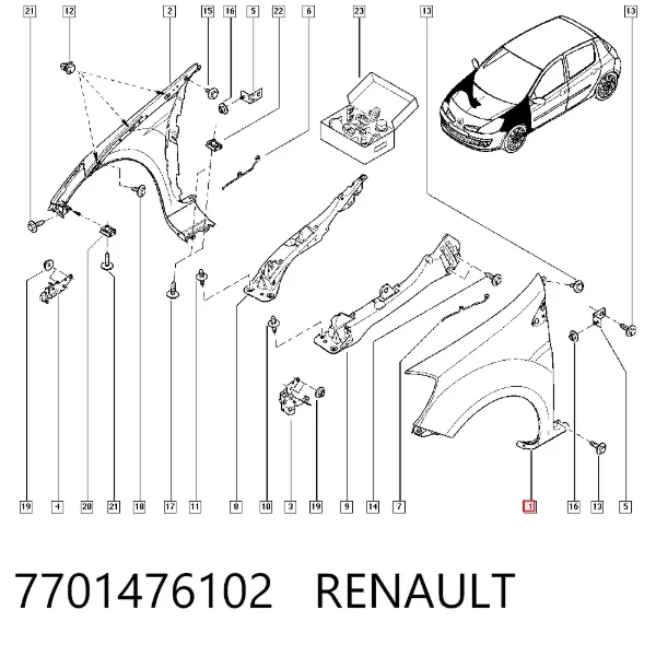 Pára-lama dianteiro esquerdo 7701476102 Renault (RVI)