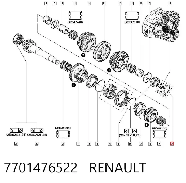 Semianel superior de suporte (de carreira) de cambota 7701476522 Renault (RVI)