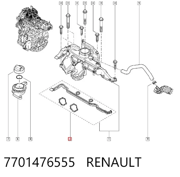 Vedante da tampa de válvulas de motor, kit 7701476555 Renault (RVI)
