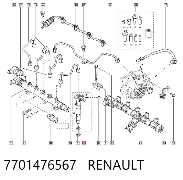 Injetor de injeção de combustível 7701476567 Renault (RVI)