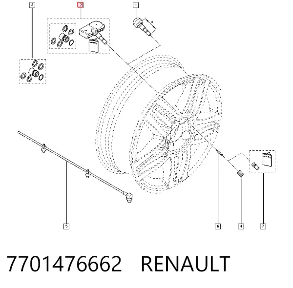 Sensor de pressão de ar nos pneus 7701476662 Renault (RVI)
