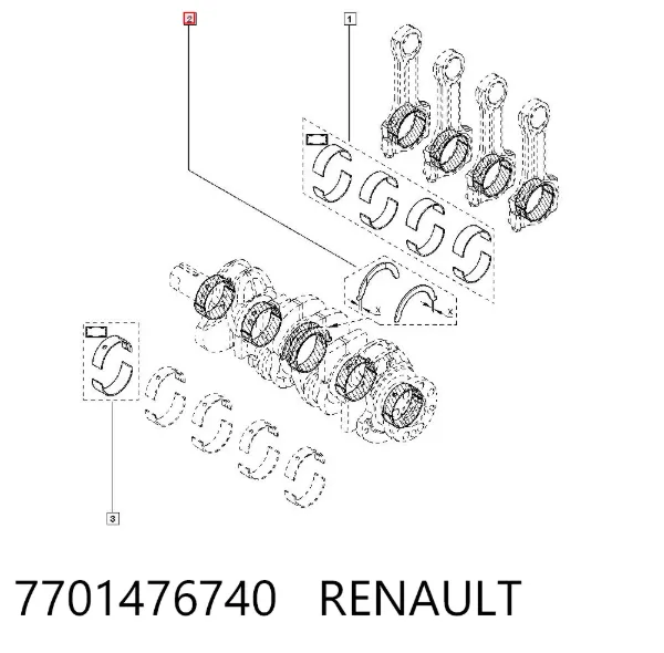 Semianel de suporte (de carreira) de cambota, STD, kit 7701476740 Renault (RVI)