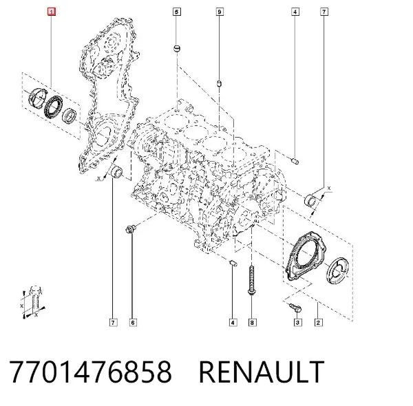 Vedação dianteira de cambota de motor 7701476858 Renault (RVI)