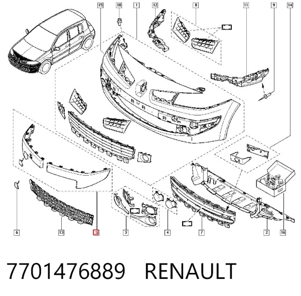 Placa sobreposta do pára-choque dianteiro 7701476889 Renault (RVI)
