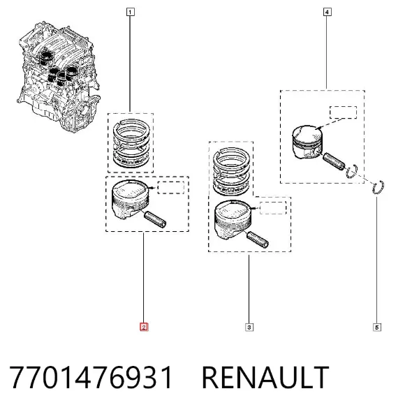 Pistão do kit para 1 cilindro, STD 7701476931 Renault (RVI)