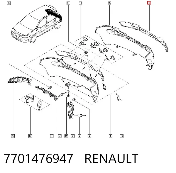 Placa sobreposta do pára-choque traseiro 7701476947 Renault (RVI)