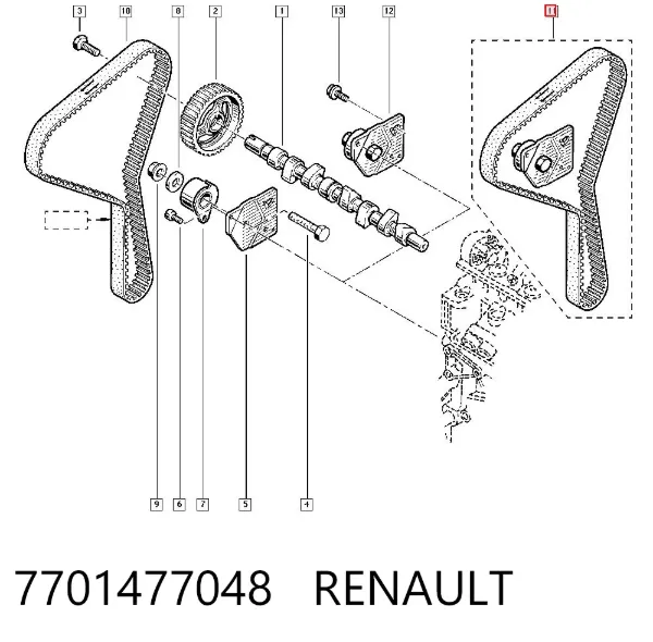 Correia do mecanismo de distribuição de gás, kit 7701477048 Renault (RVI)