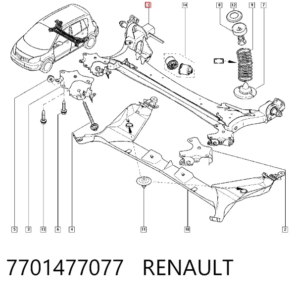 Viga de suspensão traseira (plataforma veicular) 7701477077 Renault (RVI)