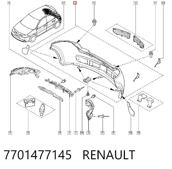 Pára-choque traseiro 7701477145 Renault (RVI)