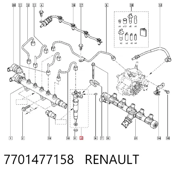 Injetor de injeção de combustível 7701477158 Renault (RVI)